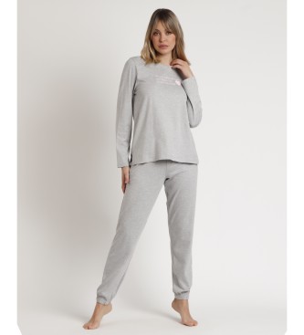 Admas Pyjama Pink Hearts  manches longues gris