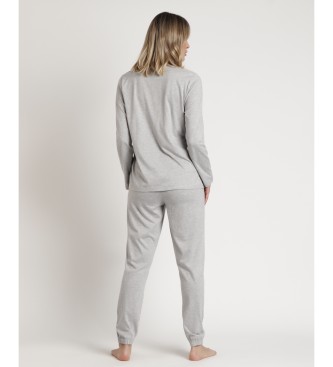 Admas Pink Hearts pyjamas long sleeve grey