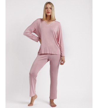 Admas Pijama de manga comprida Faixas de cetim cor-de-rosa
