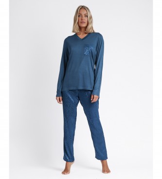 Admas Satijnen luipaard pyjama blauw