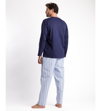 Admas Pijama de manga comprida Stripest azul-marinho