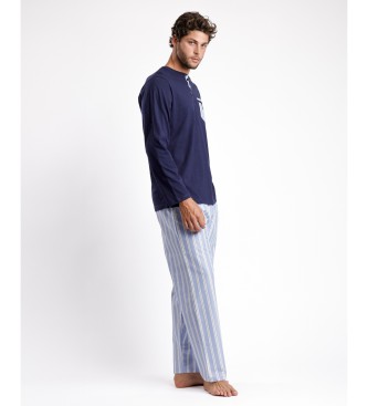 Admas Pijama de manga comprida Stripest azul-marinho