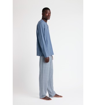 Admas Pyjama Langarm-Oberteil Klassisch Spiga blau