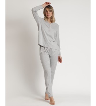 Admas Pyjama Langarm Top Rosa Herzen grau