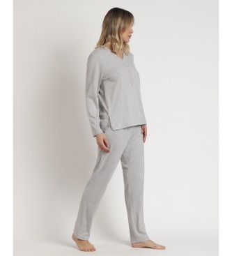 Admas Pyjama Langarm Top Rosa Herzen grau