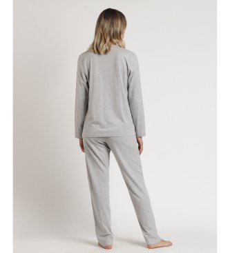 Admas Pyjama Langarm Top Rosa Herzen grau