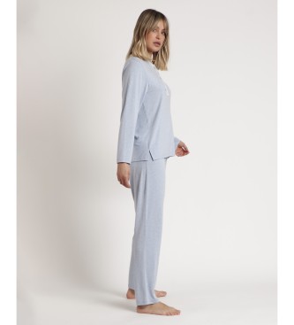 Admas Pyjama Lange Mouw Top Zachte Harten blauw