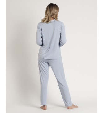 Admas Pyjama Lange Mouw Top Zachte Harten blauw