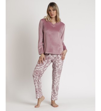 Admas Pyjamas Lngrmad Sammet Pico Cachemire rosa