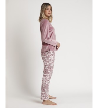 Admas Pyjama Lange Mouw Fluweel Pico Cachemire roze