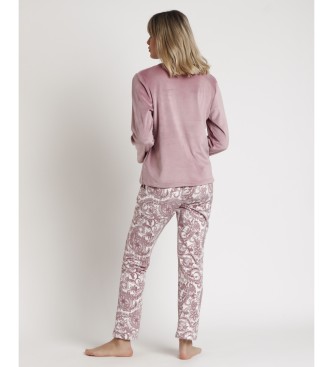 Admas Pyjama Lange Mouw Fluweel Pico Cachemire roze