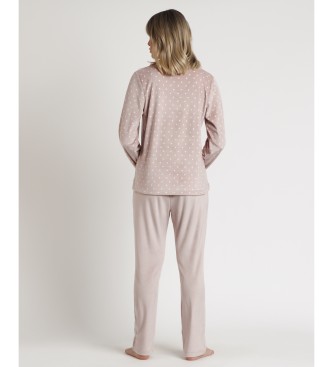 Admas Pyjamas Lngrmad Sammet Pico Prickar Spets beige