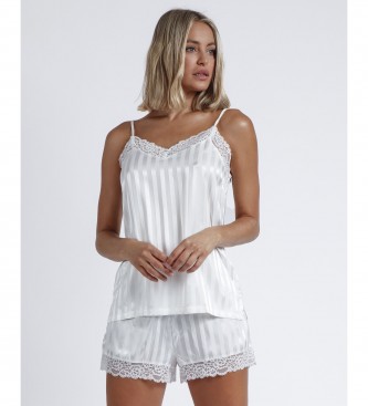 Admas Pyjama de marie Satin Stripes blanc