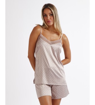 Admas Pyjama marie Bretelles Dots Dentelle gris