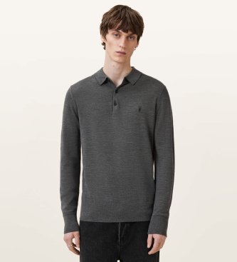 ALL SAINTS Polo de Manga Longa Merino Mode cinza