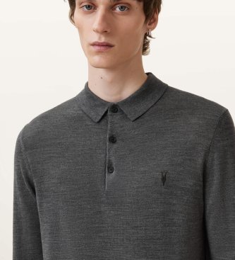 ALL SAINTS Polo de Manga Longa Merino Mode cinza