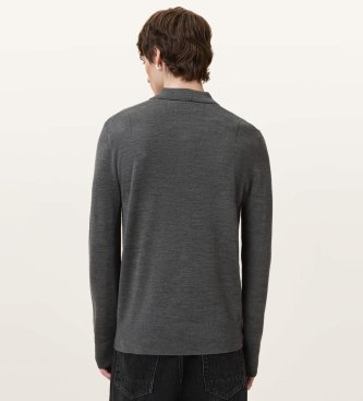 ALL SAINTS Polo de Manga Longa Merino Mode cinza