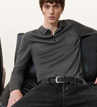 ALL SAINTS Polo de Manga Longa Merino Mode cinza
