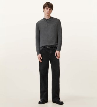 ALL SAINTS Polo de Manga Longa Merino Mode cinza
