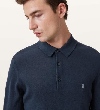 ALL SAINTS Merino Mode Long Sleeve Polo navy