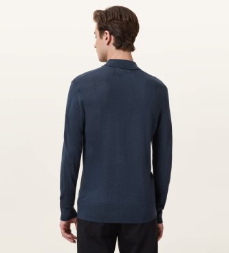 ALL SAINTS Merino Mode Long Sleeve Polo navy