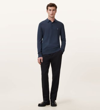 ALL SAINTS Merino Mode Long Sleeve Polo navy