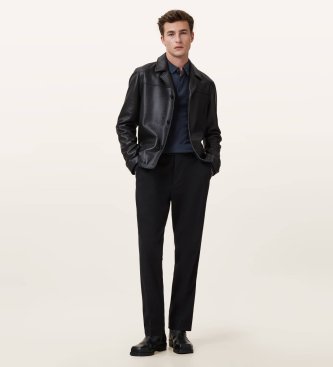 ALL SAINTS Merino Mode Long Sleeve Polo navy