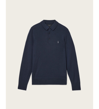 ALL SAINTS Merino Mode Long Sleeve Polo navy