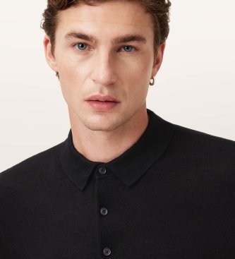 ALL SAINTS Langarm-Poloshirt Merino Mode schwarz