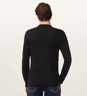 ALL SAINTS Langarm-Poloshirt Merino Mode schwarz