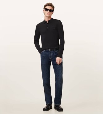 ALL SAINTS Langarm-Poloshirt Merino Mode schwarz