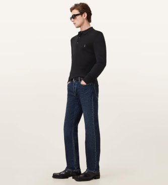 ALL SAINTS Langarm-Poloshirt Merino Mode schwarz