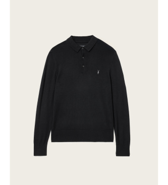 ALL SAINTS Langarm-Poloshirt Merino Mode schwarz