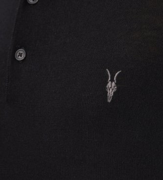 ALL SAINTS Langarm-Poloshirt Merino Mode schwarz