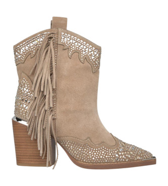 Alma en pena Bottines en cuir avec franges latrales beiges