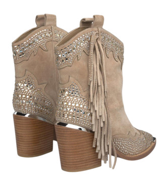 Alma en pena Bottines en cuir avec franges latrales beiges