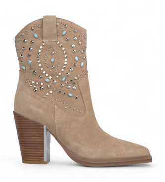 Alma en pena Beige enkellaarsjes van leer met studs