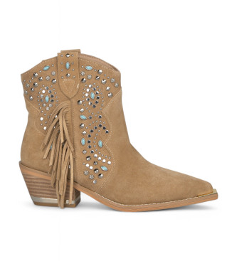 Alma en pena Brown leather ankle boots with fringes