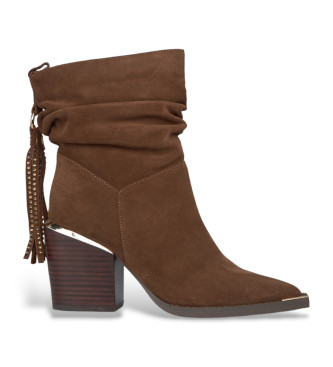 Alma en pena Bottines en cuir marron avec franges et strass