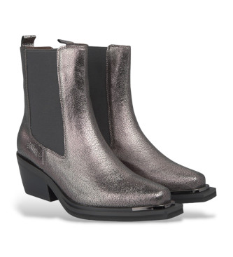 Alma en pena Silver flat leather ankle boots