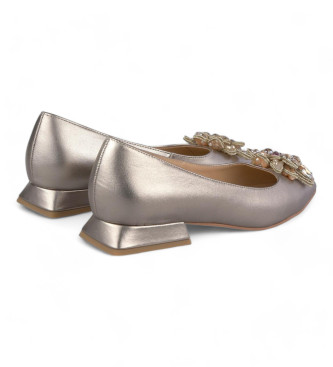 Alma en pena Bronze pointed toe leather ballet pumps