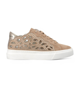 Alma en pena Beige Flower Leather Sneakers