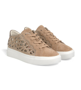 Alma en pena Beige Flower Leather Sneakers