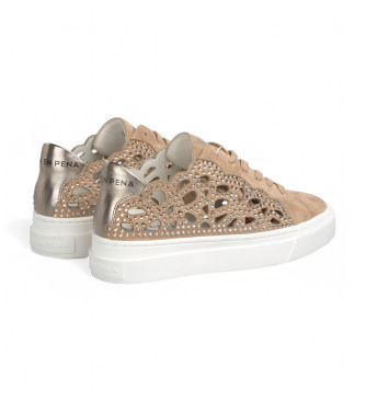 Alma en pena Beige Flower Leather Sneakers