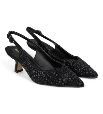 Alma en pena Black leather soother shoes with crystals