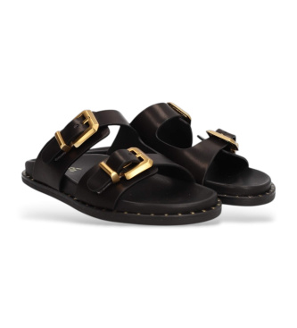 Alpe Black buckled leather sandals