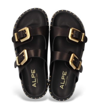Alpe Black buckled leather sandals