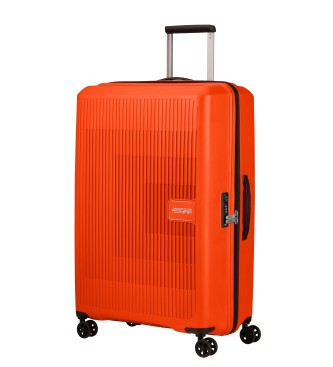 American Tourister Aerostep large expandable hard suitcase with capacity up to 109 L orange