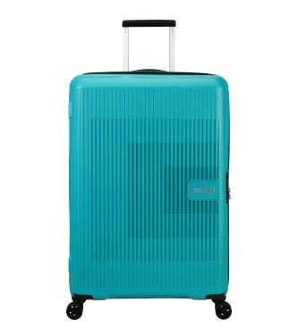 American Tourister Aerostep large expandable hard suitcase with capacity up to 109 L turquoise