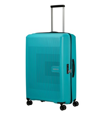 American Tourister Aerostep large expandable hard suitcase with capacity up to 109 L turquoise